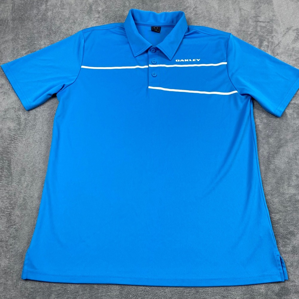 Oakley Mens Large Polo Shirt Blue Striped Short Sleeve Performance Golf Top